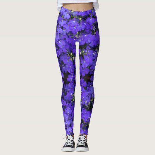 Bleu clair Fleurs Motif Legging (Devant)