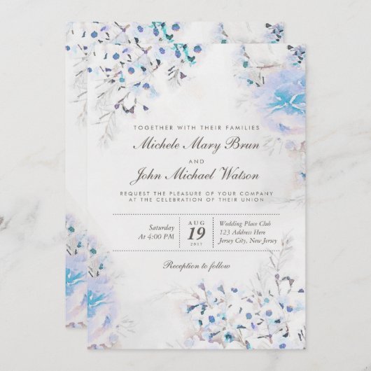 Bleu clair Floral Boho frais Mariage Invitation (Devant / Derrière)