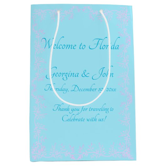 Bleu clair Floral Personnalisé Fête Favoriser Sacs (Devant)