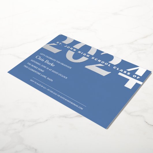 Bleu clair Graduation Silver Foil Invitation (Rotation)