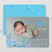 Bleu clair "Hi" avec faire-part de naissance (Devant / Derrière)