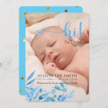 Bleu clair "Hi" avec faire-part de naissance