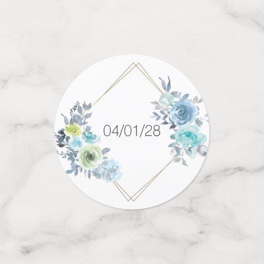 Bleu clair Jaune Vert Floral Mariage Confetti (Petit recto)