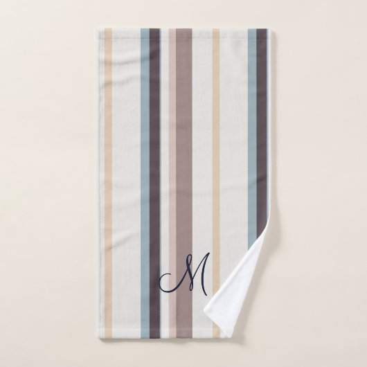 Bleu clair, marron et ivoire simple décoratif  (Serviette à main)