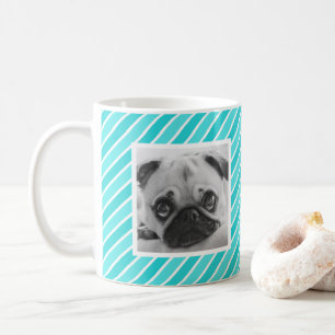 Bleu clair Motif de bande photo personnalisée Mug