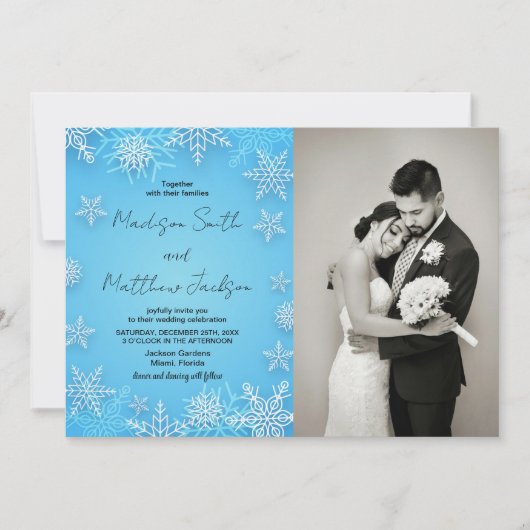 Bleu clair Neige Mariage Invitations avec photo (Devant)
