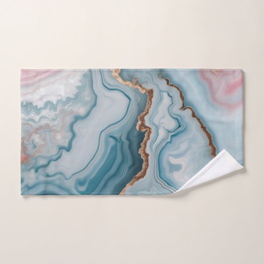 Bleu clair rose or Agitation marbre Design moderne (Serviette à main)