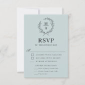 Bleu clair Simple Élégant Monogramme RSVP avec Rep (Devant)