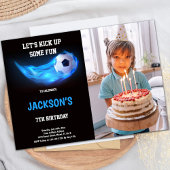 Bleu clair Soccer Anniversaire Invitation avec pho