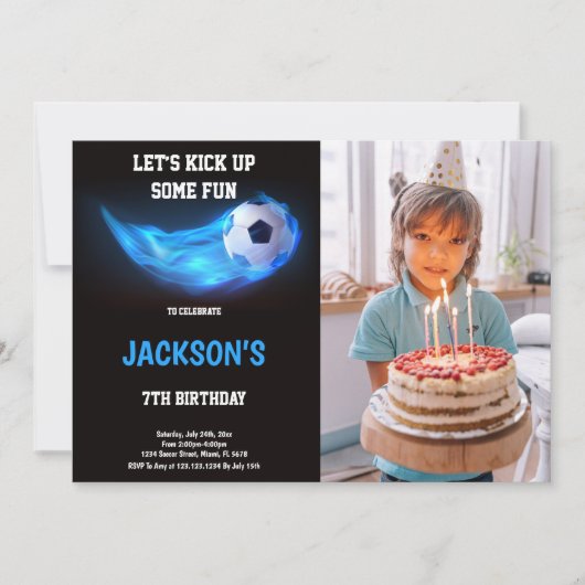 Bleu clair Soccer Anniversaire Invitation avec pho (Devant)