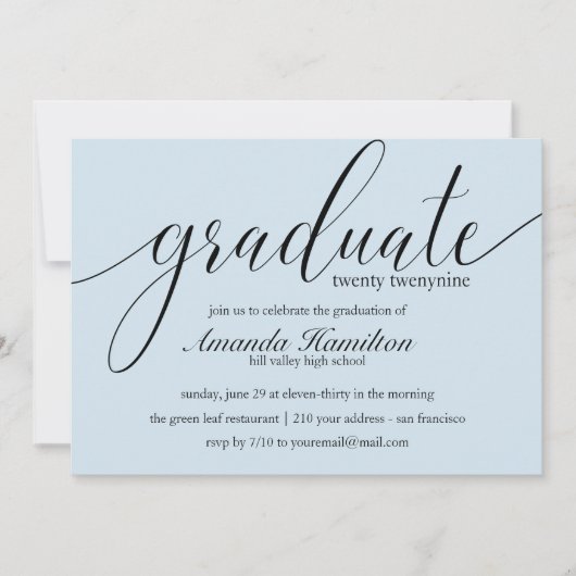 Bleu clair typographie Graduation Invitation (Devant)