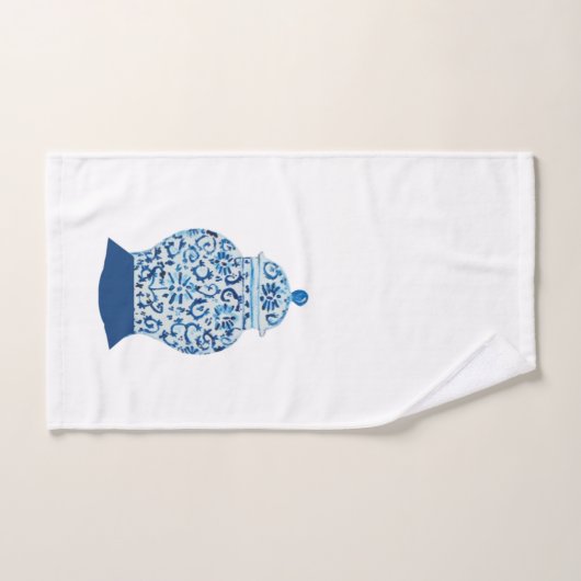 Bleu classique et pot de gingembre blanc (Serviette à main)