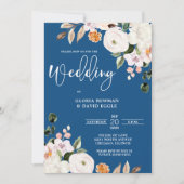 Bleu classique Faire-part de mariage florale blanc (Devant)