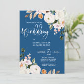 Bleu classique Faire-part de mariage florale blanc (Debout devant)