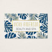 Bleu classique, or tropical feuille carte de visit (Devant)