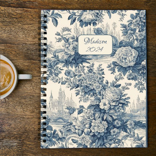 Bleu Classique Toile de Jouy Monogramme