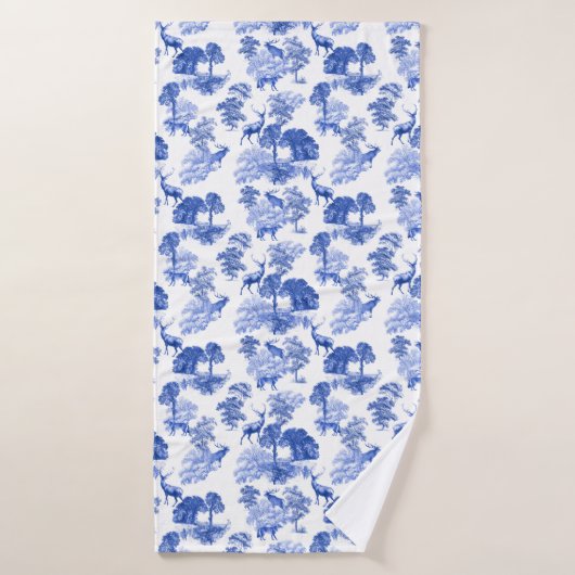 Bleu Classique Toile Français Forêt de Cerfs Campa (Serviette de bain)