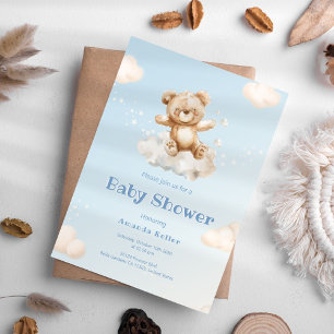 Bleu Cloud Bear Baby shower Invitation