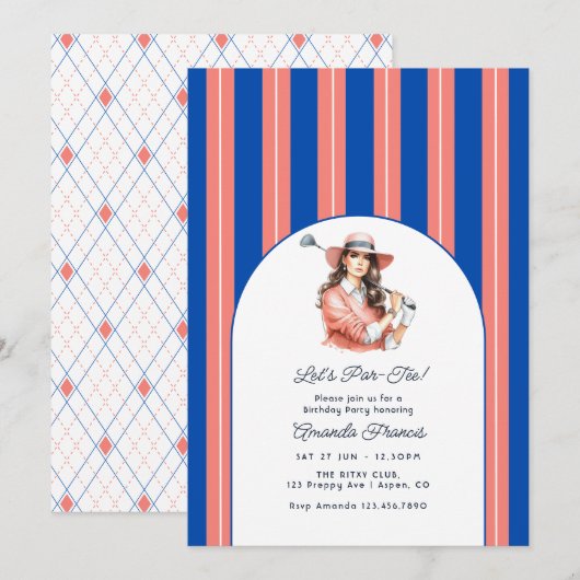 Bleu Cobalt, Corail & Blanc Invitation d'anniversa (Devant / Derrière)