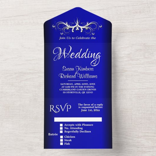 Bleu Cobalt Simplicité Tout En Une Invitation (À l'intérieur)