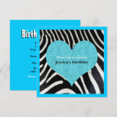 Bleu coeur avec Zebra Impression Invitation (Devant / Derrière)