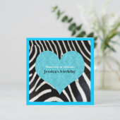 Bleu coeur avec Zebra Impression Invitation (Debout devant)