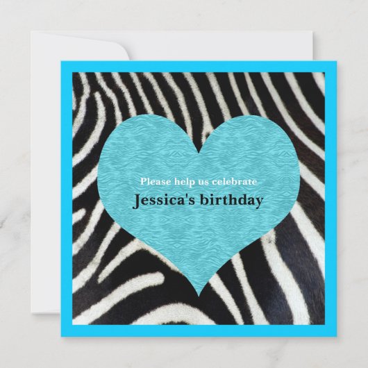 Bleu coeur avec Zebra Impression Invitation (Devant)