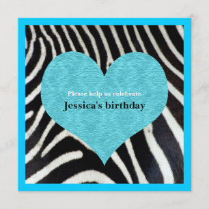 Bleu coeur avec Zebra Impression Invitation