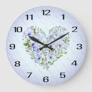 Bleu Coeur Floral Horloge murale