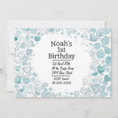 Bleu Coeur Personnalisé Invitation Anniversaire (Devant)