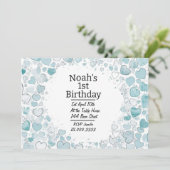 Bleu Coeur Personnalisé Invitation Anniversaire (Debout devant)