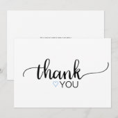 Bleu Coeur Simple Noir Calligraphie Carte de remer (Devant / Derrière)