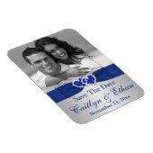 Bleu, Coeurs d'argent Sauvez la date Photo Magnet (Côté Droit)