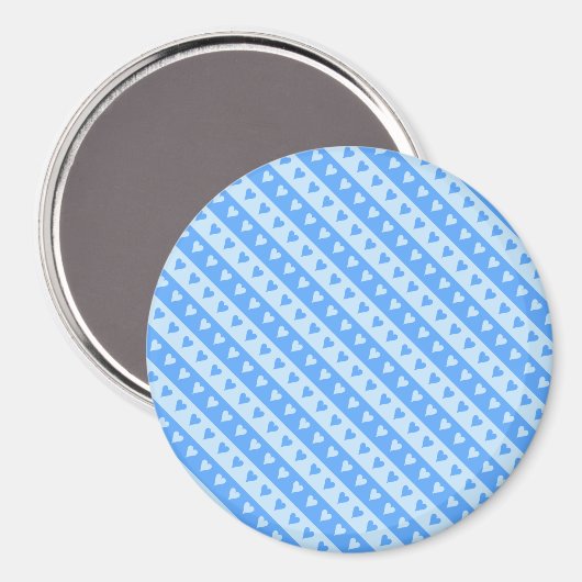 Bleu Coeurs et rayures Motif Magnet rond (Recto/Verso)