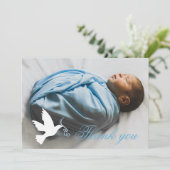 Bleu colombe garçons baptême photo carte de remerc (Debout devant)