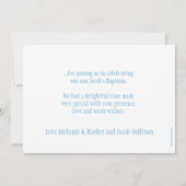 Bleu colombe garçons baptême photo carte de remerc (Dos)