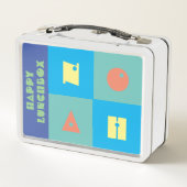 Bleu coloré nom garçon heureux Lunchbox (Dos)