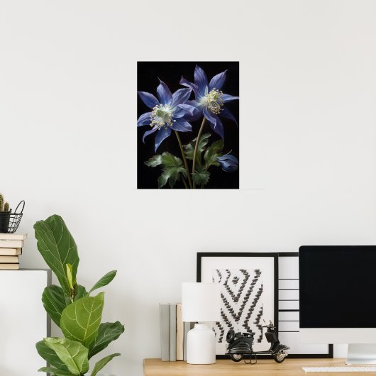 Bleu Columbine Fleurs Art Imprimer Poster (Bureau à domicile)