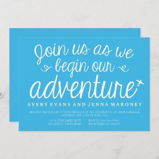 Bleu Commencez notre Faire-part de mariage Avion A (Devant / Derrière)