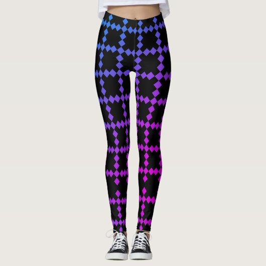 Bleu cool et violet Couleur Carrelage noir Legging (Devant)
