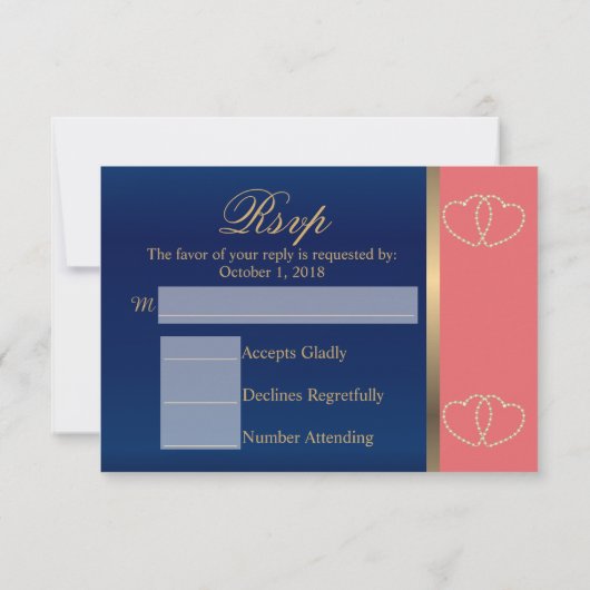 Bleu corail et marine avec Coeurs d'or - RSVP (Dos)