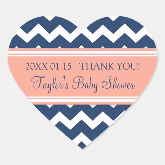 Bleu Coral Chevron Baby shower Favoriser Stickers (Devant)