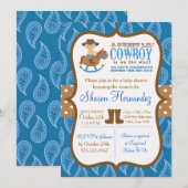 Bleu Cowboy Baby Boy Shower Invitation (Devant / Derrière)