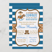 Bleu Cowboy Baby Boy Shower Invitation Stried (Devant / Derrière)
