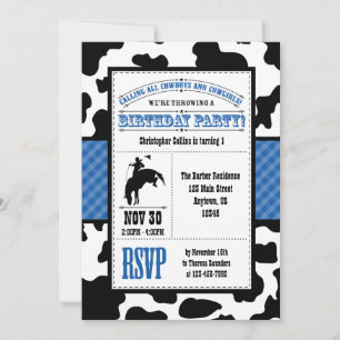 Bleu Cowhide Cowboy Invitation Anniversaire