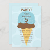 Bleu Crème de glace Cone Invitation d'anniversaire (Devant / Derrière)