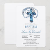 Bleu Crucifix baptême Invitation (Devant / Derrière)