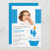 Bleu Cupcake Photo Invitation à l'anniversaire 4e (Devant / Derrière)