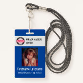 Bleu Custom Employee Photo Logo Name Badge (Devant avec lanière)