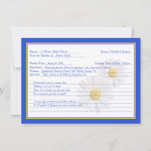 Bleu Daisy Recette Thème Bridal Douche Invitation (Dos)